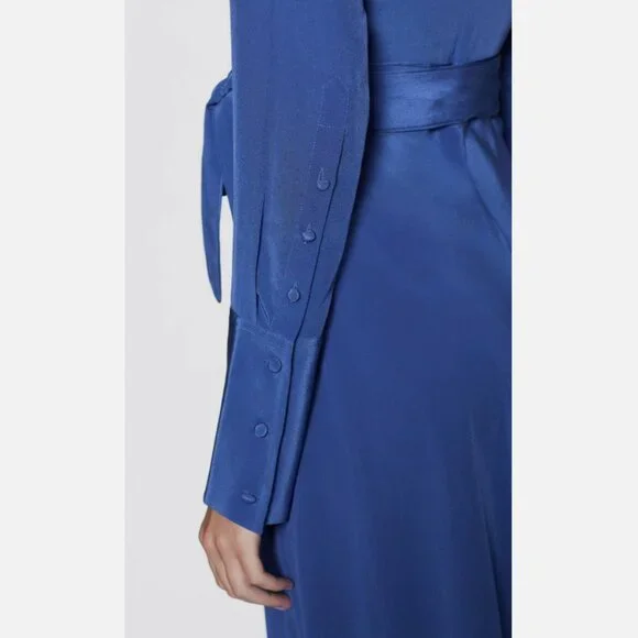 NWT Equipment Gowin Silk Wrap High Low Hem Midi Dress Letterman Blue XS, S $428 - Picture 7 of 10